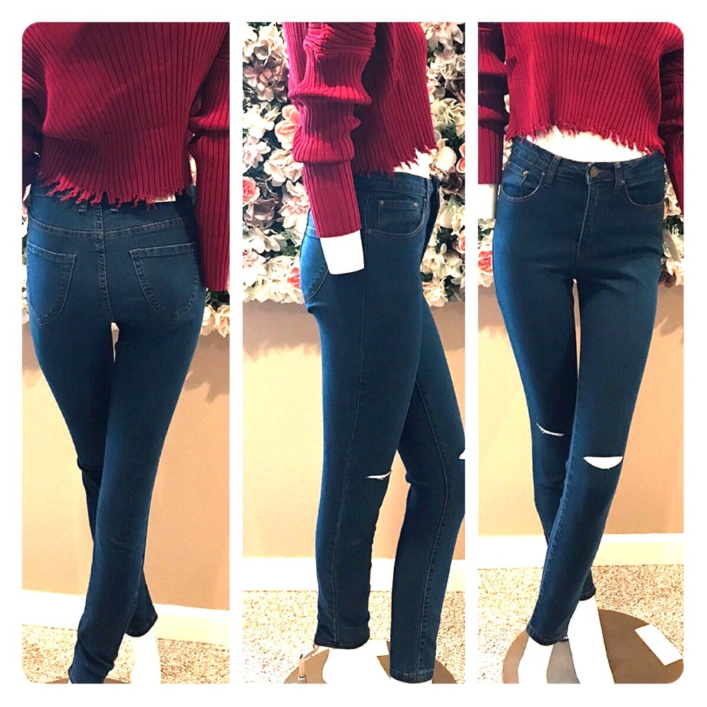 SALE!! Medium/dark Wash Knee-Slit Jeans
